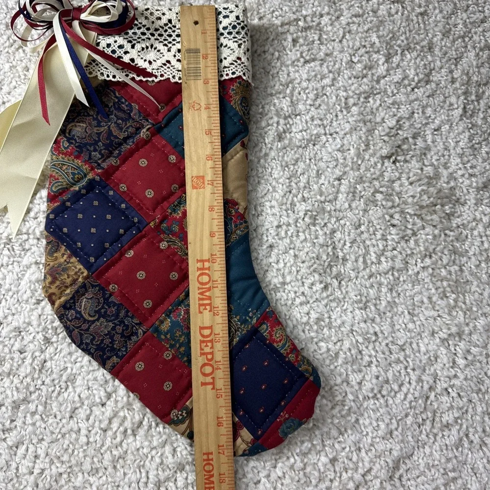 VINTAGE Quilt Lace CHRISTMAS STOCKING Hand Stitched Cottagecore‎
